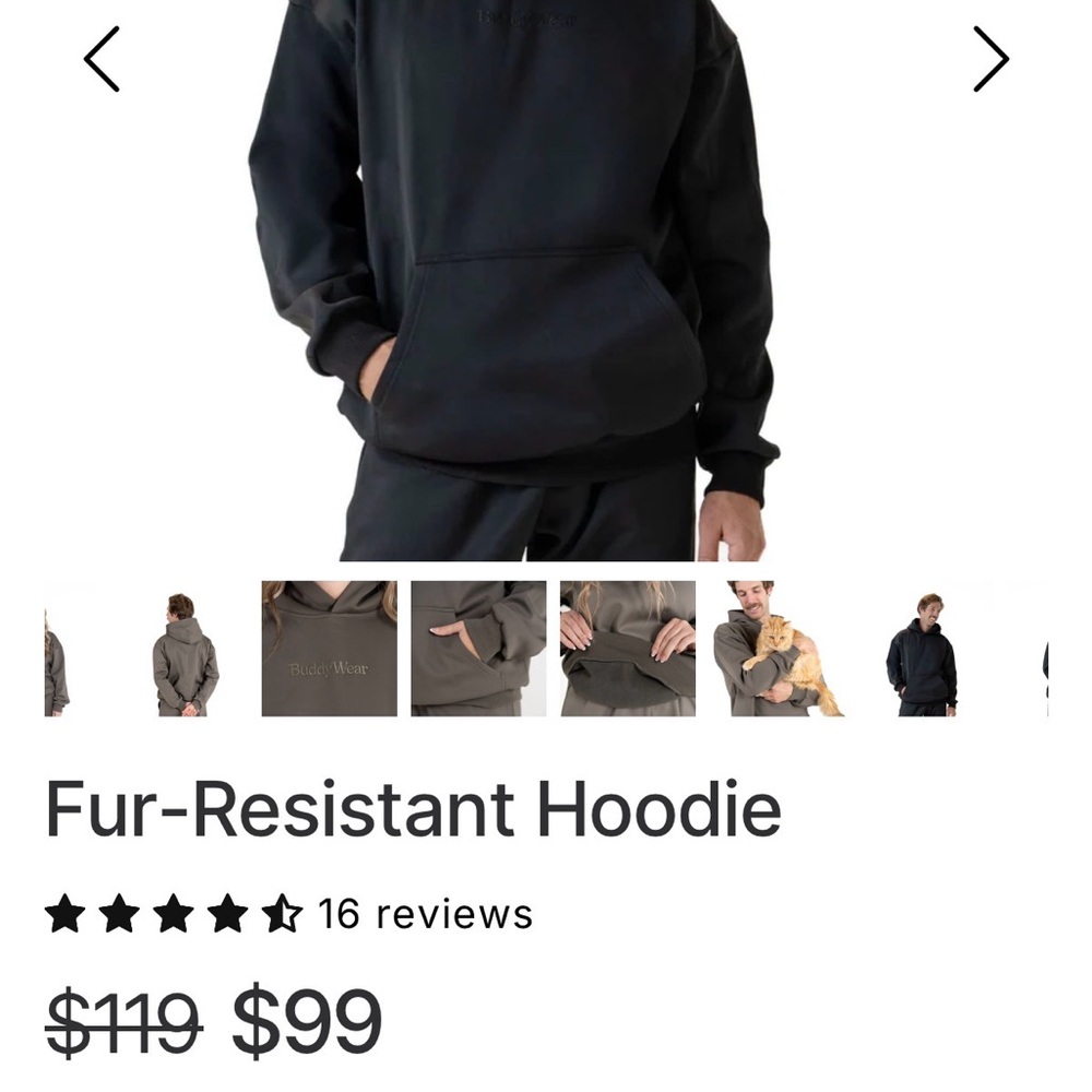 Buddy Wear Fur-Resistant Hoodie in the color Coal Black Animal Lover Size small - Picture 3 of 10